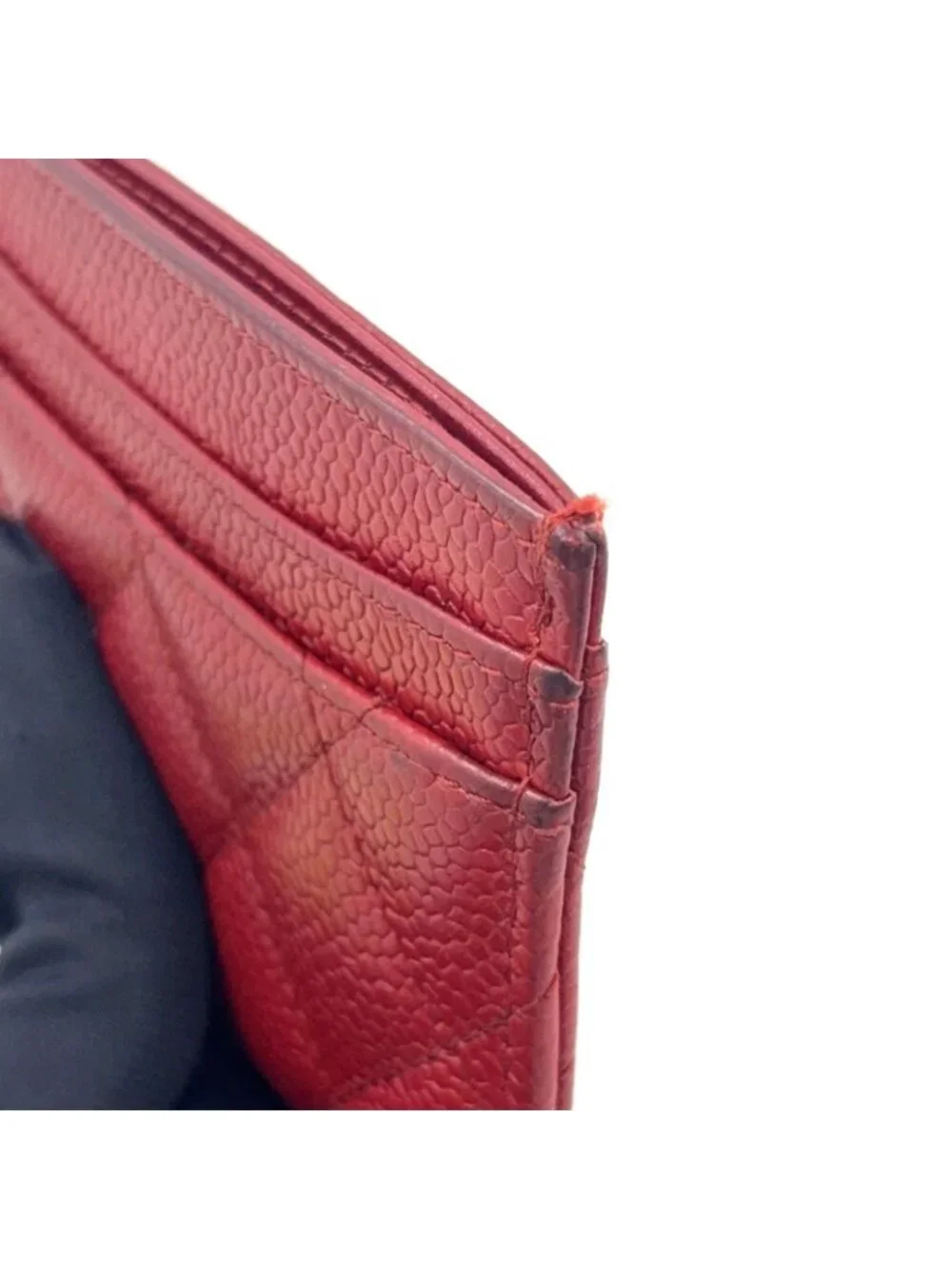 Chanel Classic Caviar Leather Red Card Case Silver